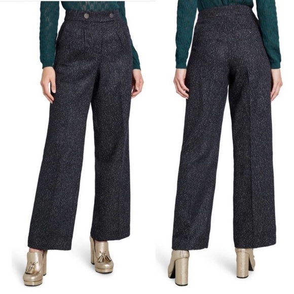 Modcloth Pants - NWT ModCloth Decisions, Decisions Navy Blue Tweed High Rise Wide Leg Pants